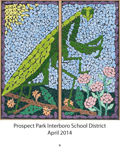 mosaic of a grasshopper for Prospect Park School Philadelphia